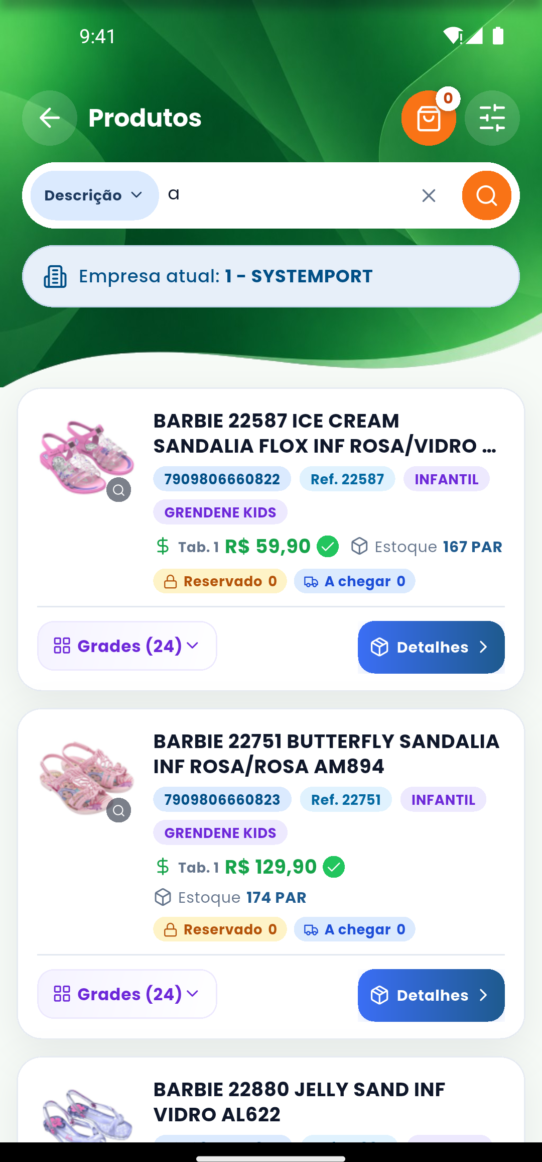 Tela real da lista de produtos no aplicativo