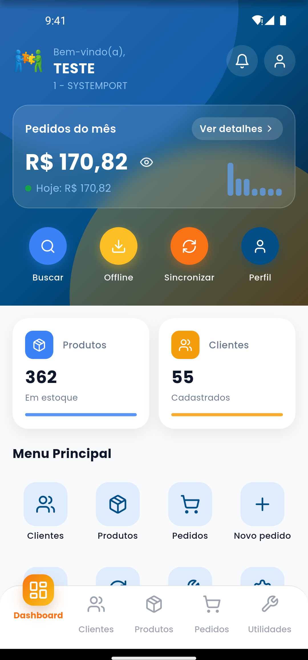 Dashboard real do System Commerce Mobile