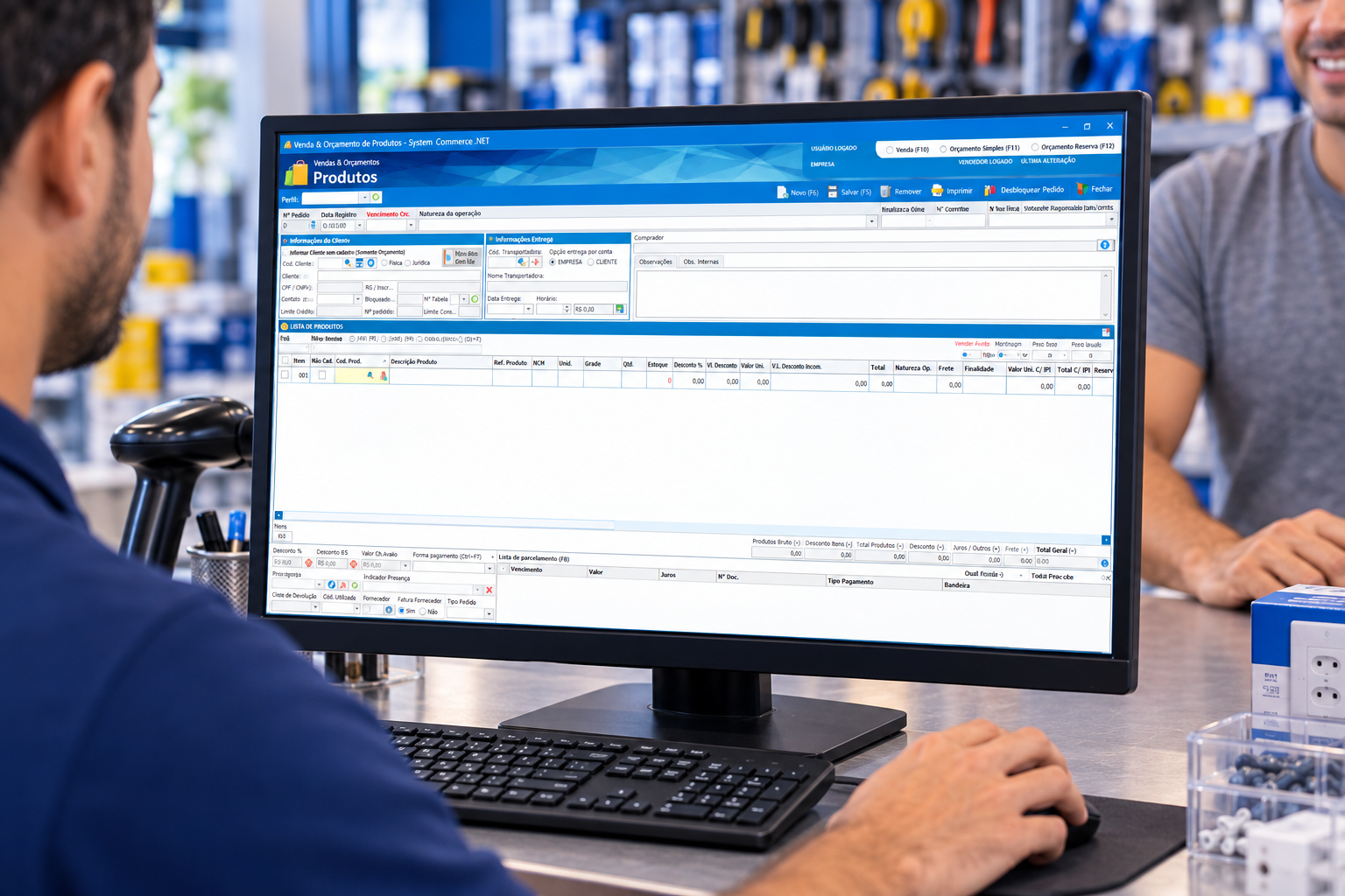 Tela de vendas e pesquisa do System Commerce integrada ao balcão da loja