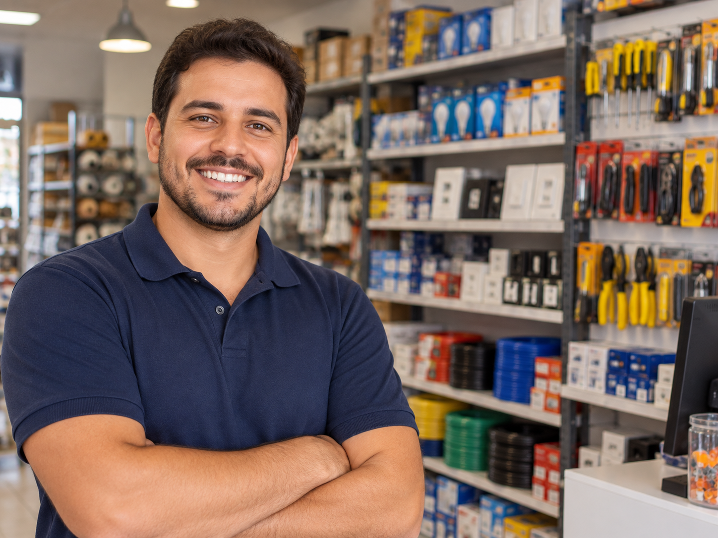 Lojista dentro de uma loja de materiais