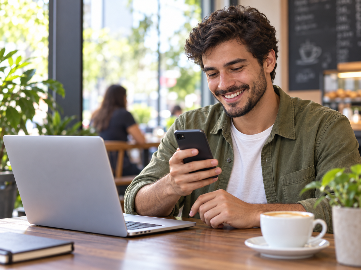 Cliente conferindo no celular um documento recebido por e-mail